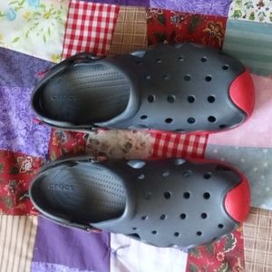 Crocs sandals. Gray and red.